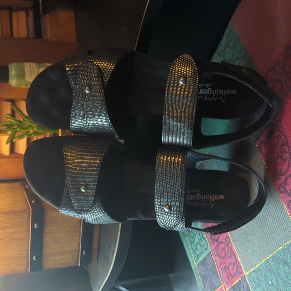 Walking Cradles Karen sandals leather black silver metallic Women's 9 N NEW NIB - Picture 4 of 10